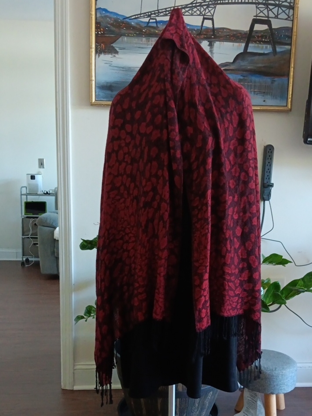 Patterned Shawl Wrap with Fringe
